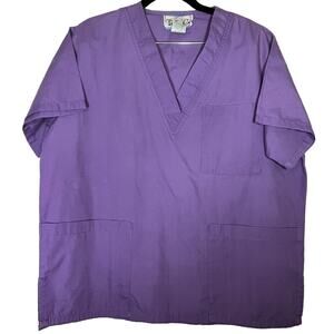 TLC Purple V Neck Short Sleeve Scrub Shirt Regular Size Medium